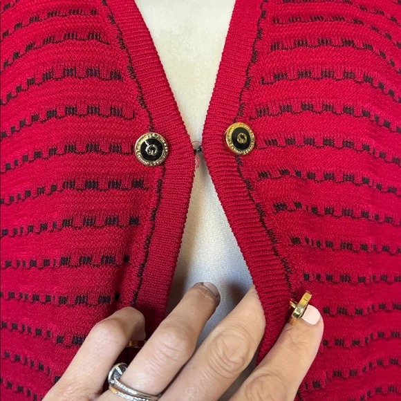 St. John Red and Black Striped Sweater - Picture 3 of 5